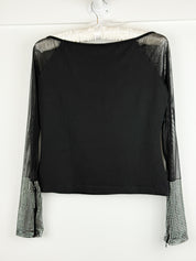Gianfranco Ferre Jeans 2000s Black Mesh Rhinestone Cuff Top - L