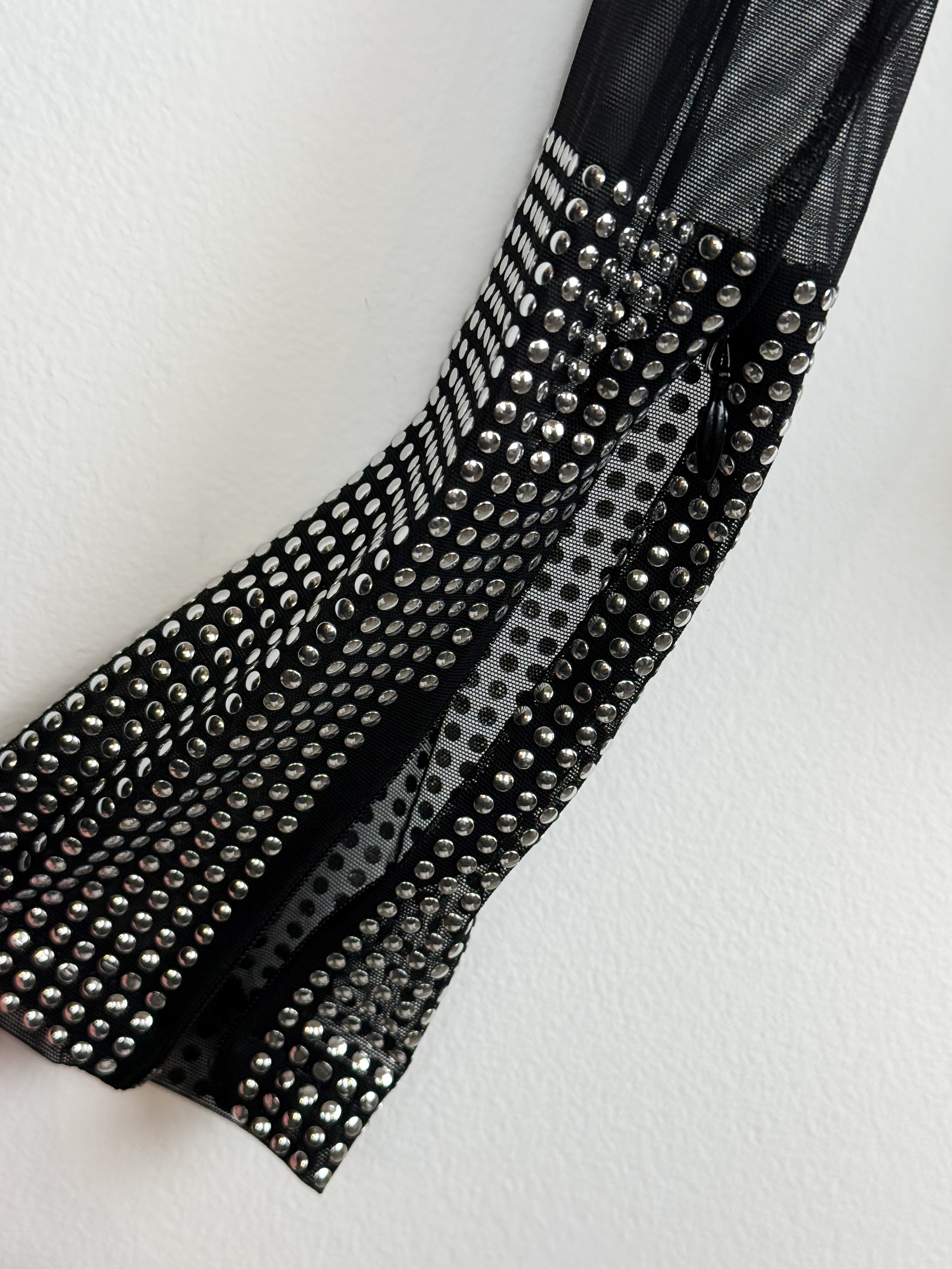 Gianfranco Ferre Jeans 2000s Black Mesh Rhinestone Cuff Top - L