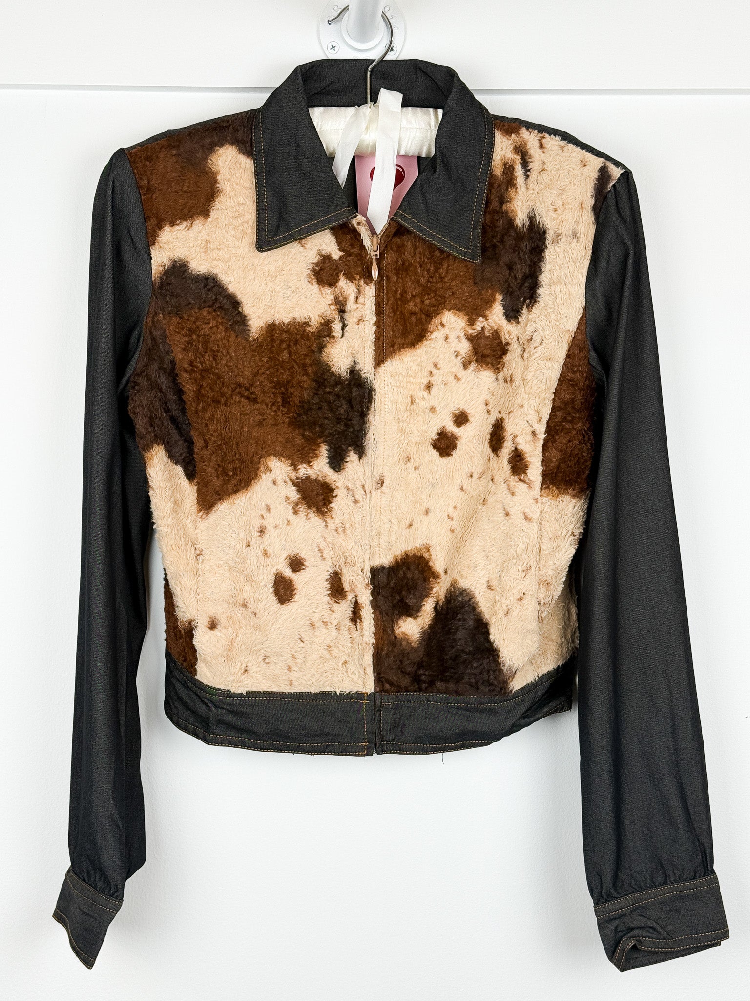 Kookai 2000s Cow Print Faux Fur Denim Two-Piece Set - 38/M