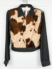 Kookai 2000s Cow Print Faux Fur Denim Two-Piece Set - 38/M