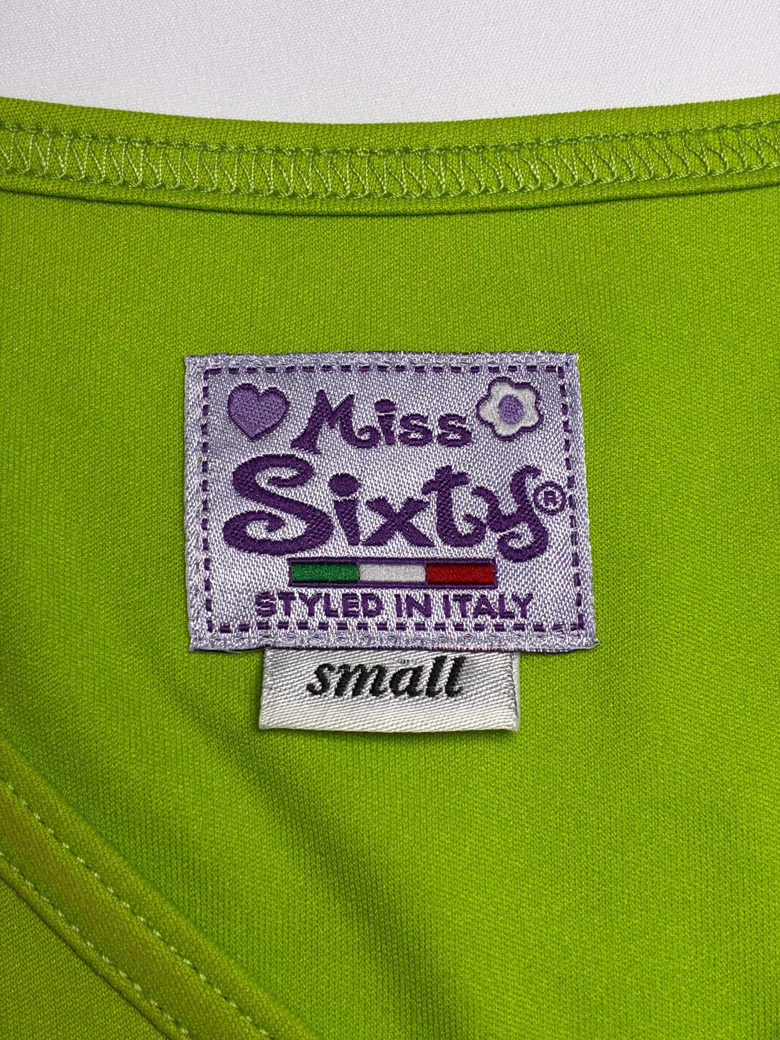 Miss Sixty 2000s Lime Green Logo V-Neck Tee - XS/S
