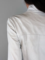 2000s White Leather Grommet Lace-Up Moto Jacket – S