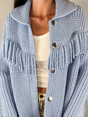Ermanno Scervino Light Blue Fringe Trim Chunky Knit Coat - S/M