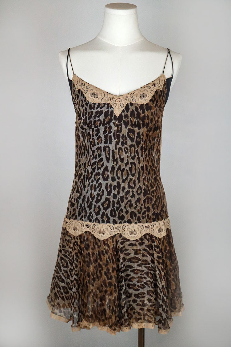 Dolce & Gabbana 2004 Silk Leopard & Lace Dress with Slip – XS