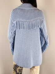Ermanno Scervino Light Blue Fringe Trim Chunky Knit Coat - S/M