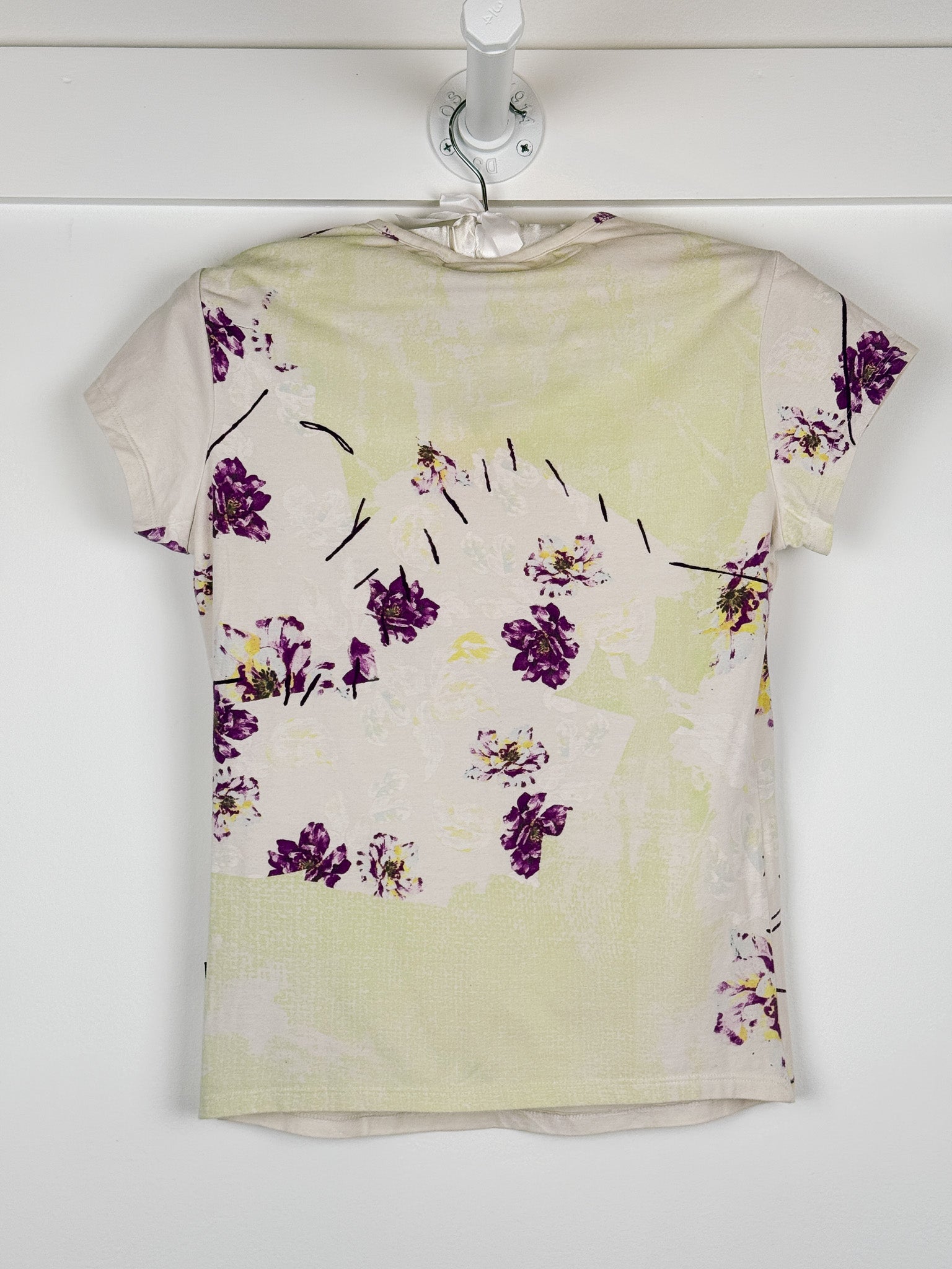 Just Cavalli 2000s Cream Purple Floral Watercolor Tee and Midi Skirt Set - S