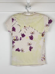 Just Cavalli 2000s Cream Purple Floral Watercolor Tee and Midi Skirt Set - S