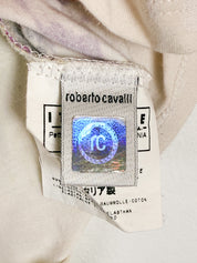Just Cavalli 2000s Cream Purple Floral Watercolor Tee and Midi Skirt Set - S
