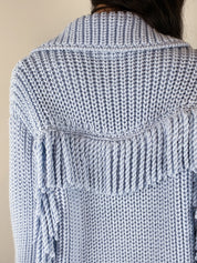 Ermanno Scervino Light Blue Fringe Trim Chunky Knit Coat - S/M