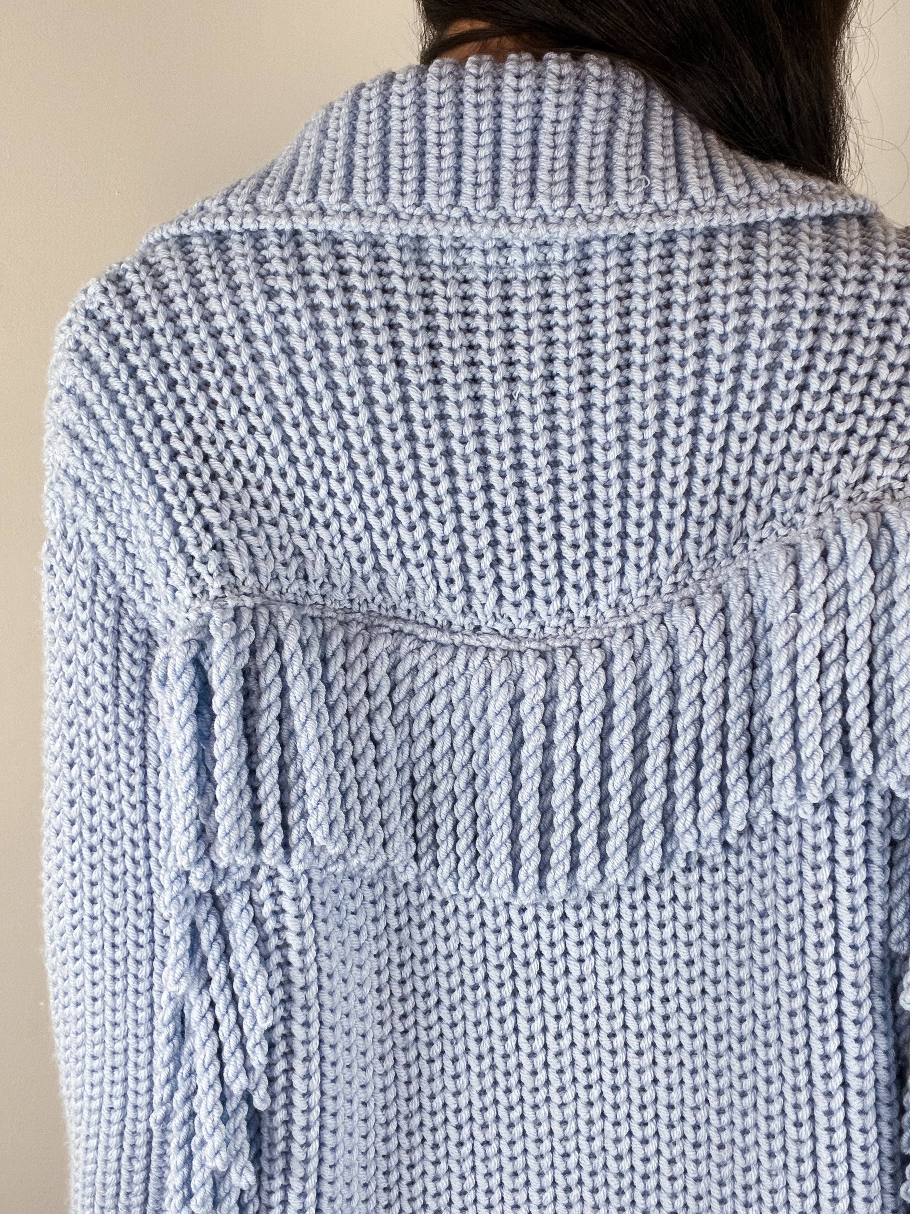 Ermanno Scervino Light Blue Fringe Trim Chunky Knit Coat - S/M