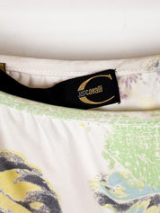 Just Cavalli 2000s Cream Purple Floral Watercolor Tee and Midi Skirt Set - S