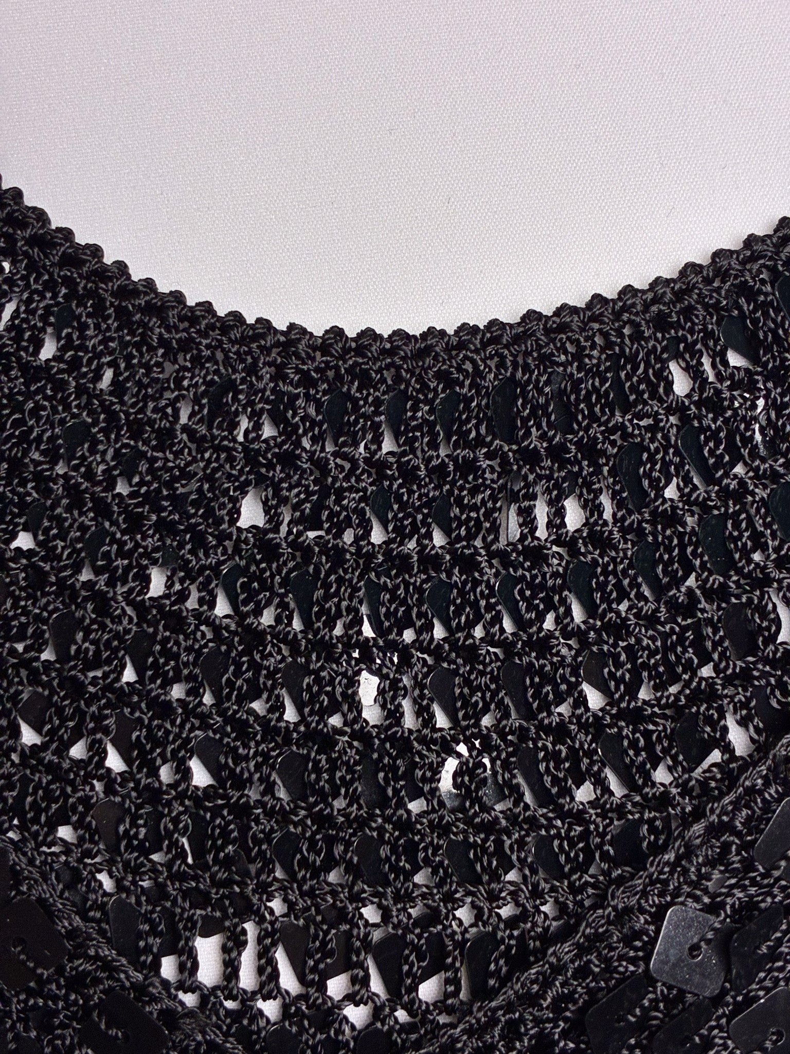 Vintage 1990s Black Square Sequin Crochet Tank - S/M