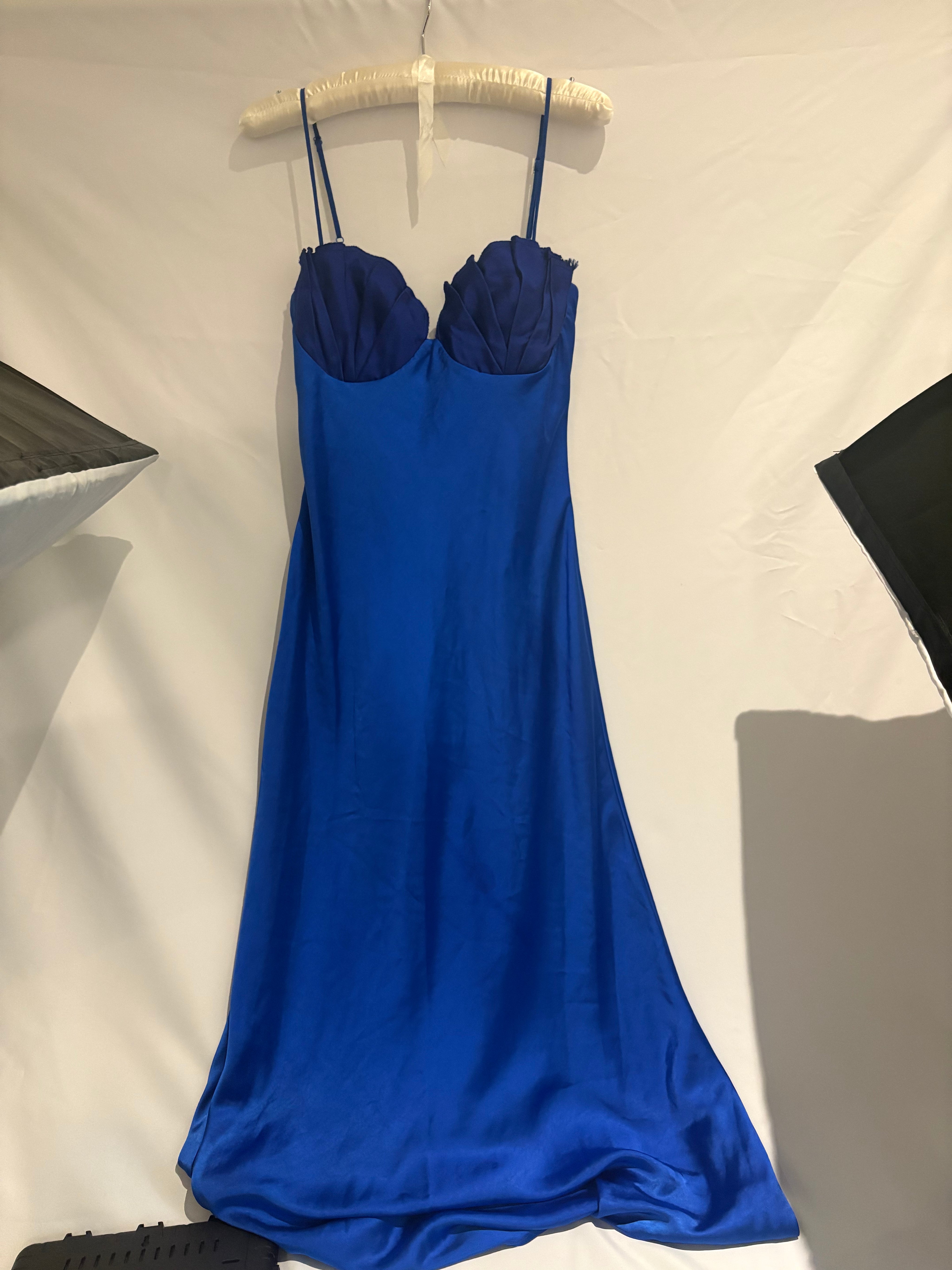 Rachel Gilbert Cobalt Blue Satin Bustier Gown - M/L