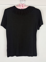 Salvatore Ferragamo 2000s Black Pleated Ruffle Collar Gold Hardware Button Top - S