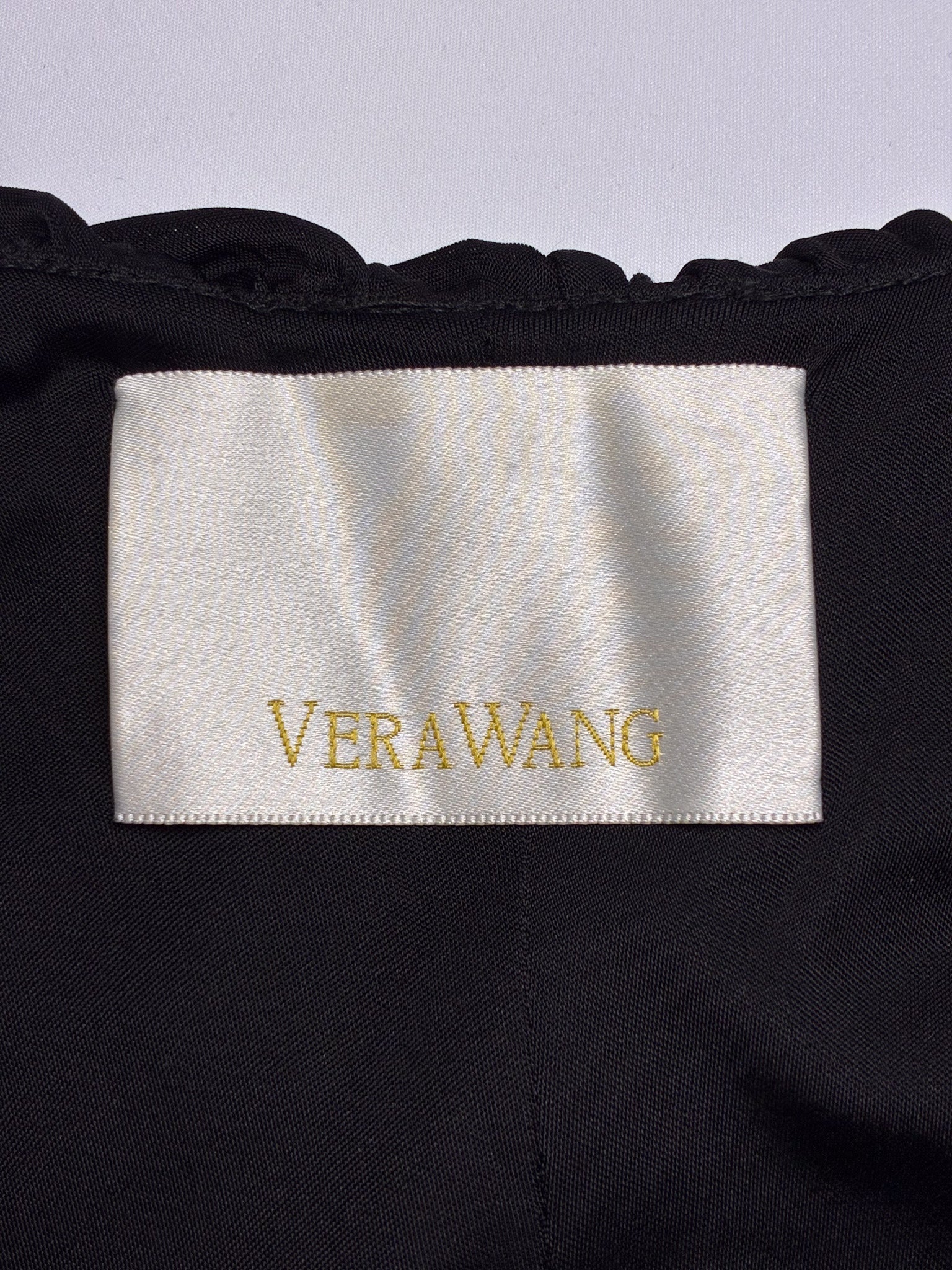 Vera Wang 2000s Black Draped Ruffle Maxi Gown - M/L