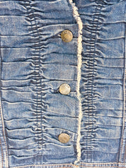 Plein Sud Jeans 2000s Blue Ruched Frayed-Edge Denim Jacket - S/M