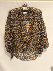 Caroline Constas Leopard Print Silk Twist Front Blouse - XS/S
