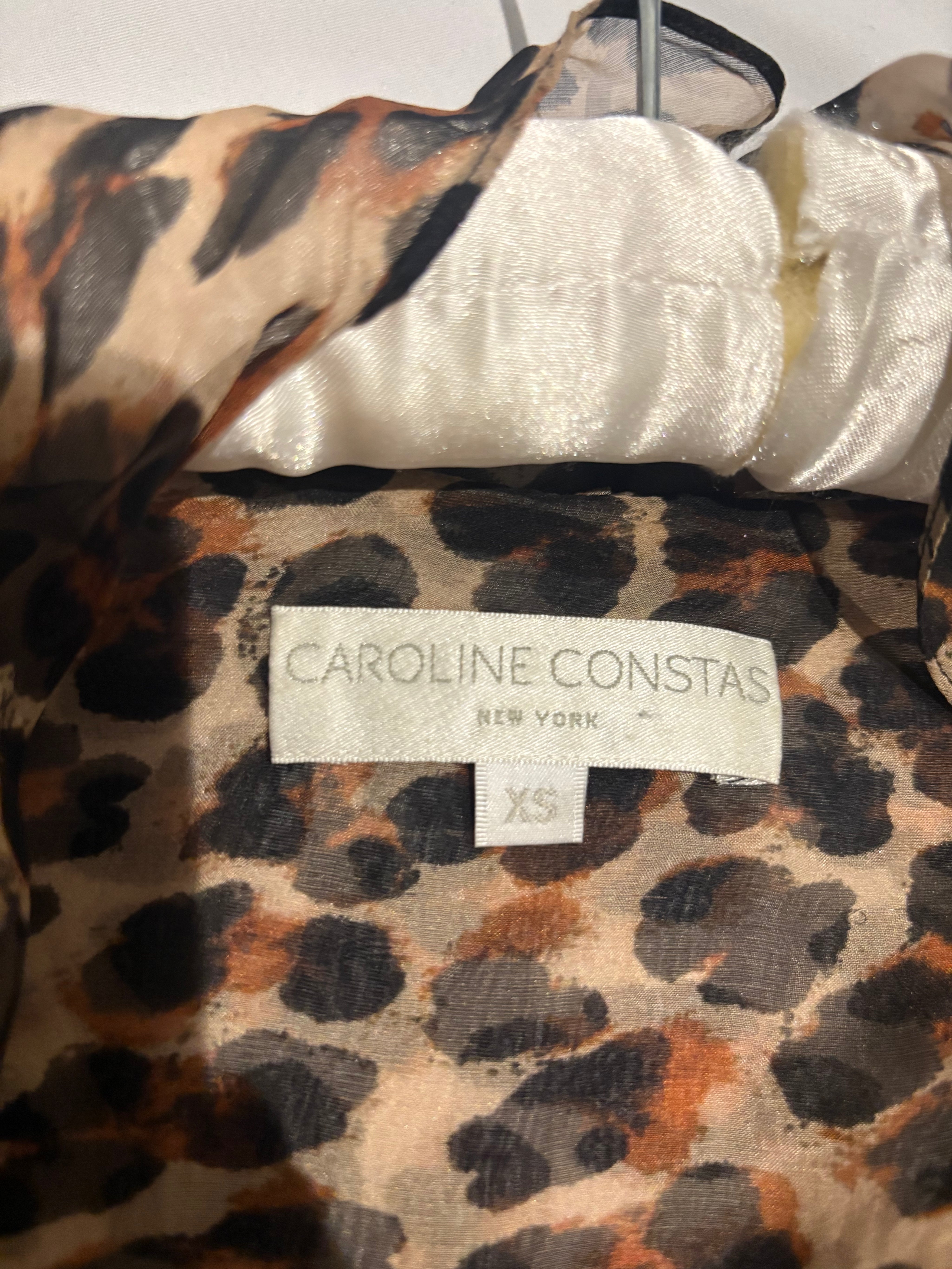 Caroline Constas Leopard Print Silk Twist Front Blouse - XS/S