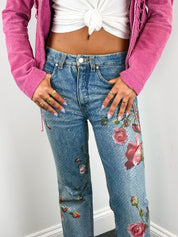 Roberto Cavalli F/W 1999 Iridescent Rose Painted Jeans – W28