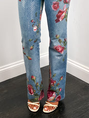 Roberto Cavalli F/W 1999 Iridescent Rose Painted Jeans – W28
