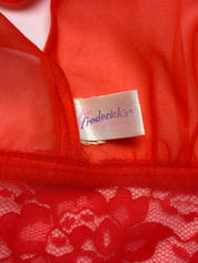Frederick's of Hollywood 1970s Red Sheer Lace Peignoir - M-XL