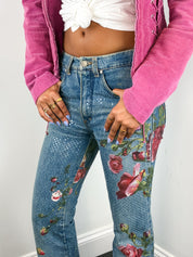 Roberto Cavalli F/W 1999 Iridescent Rose Painted Jeans – W28