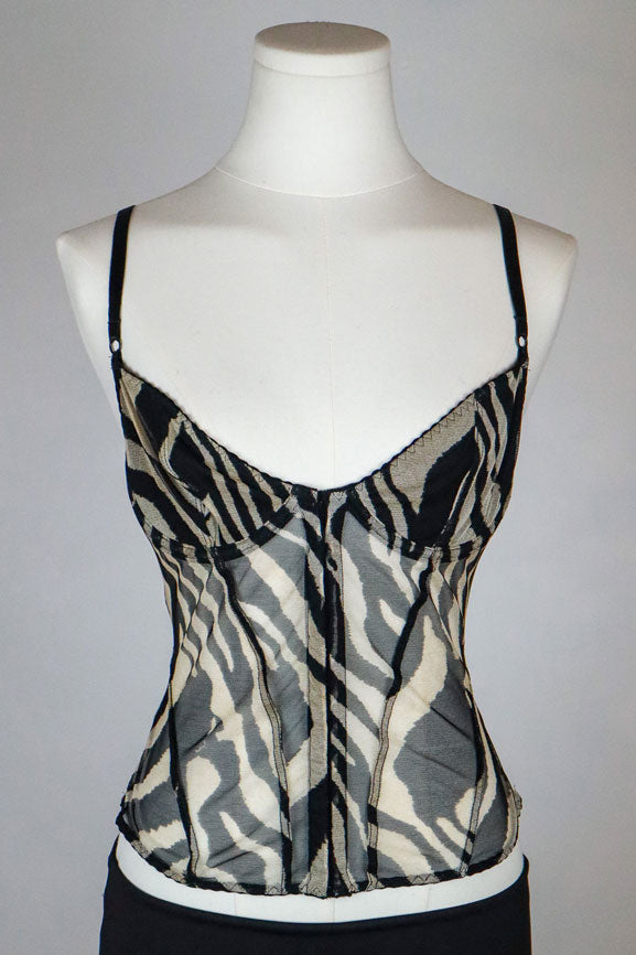Roberto Cavalli 2000s Zebra Mesh Corset Top – M