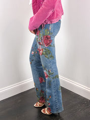 Roberto Cavalli F/W 1999 Iridescent Rose Painted Jeans – W28