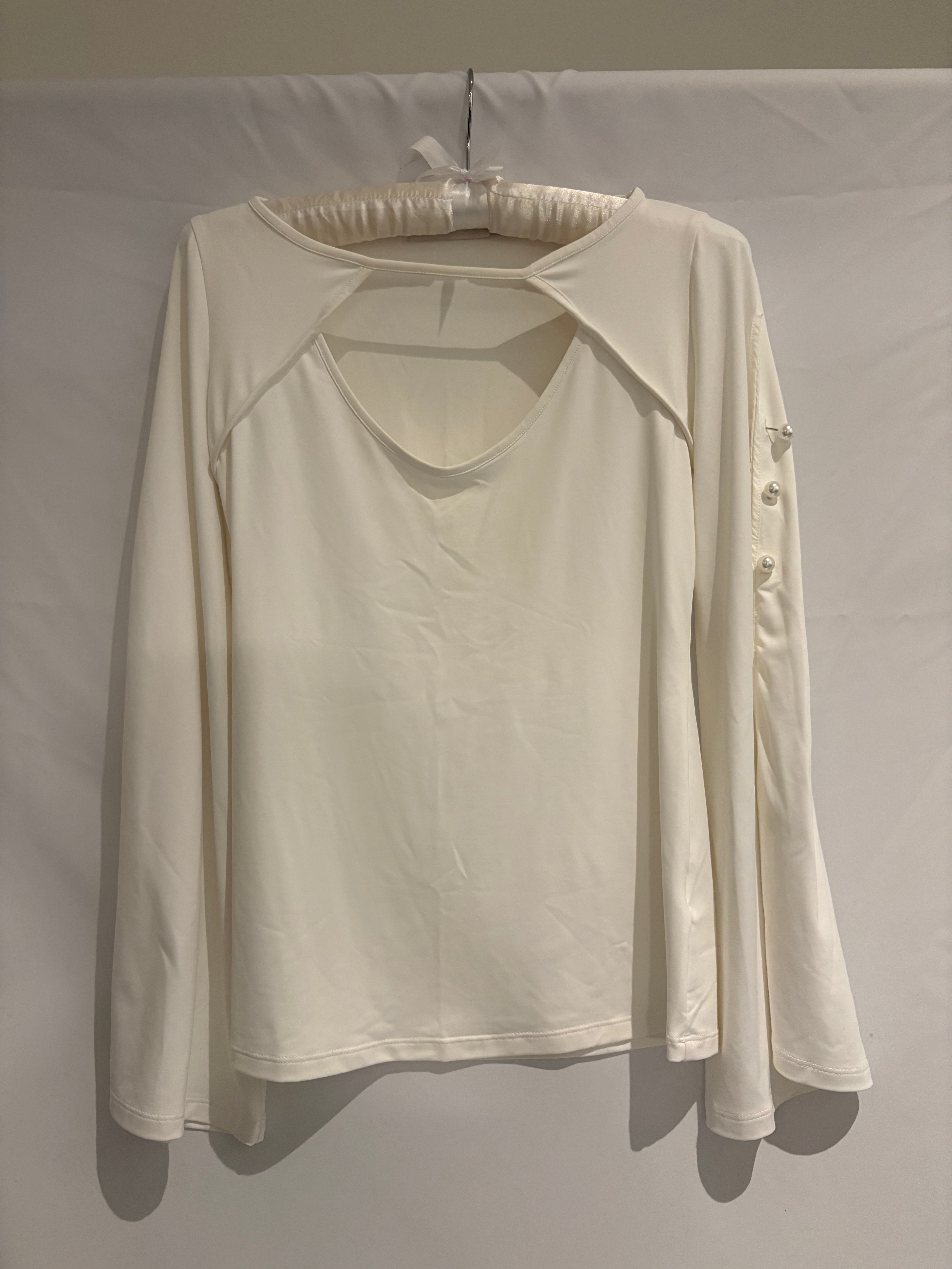 Anne Fontaine Ivory Cutout Long Sleeve Top - XS/S
