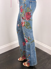 Roberto Cavalli F/W 1999 Iridescent Rose Painted Jeans – W28