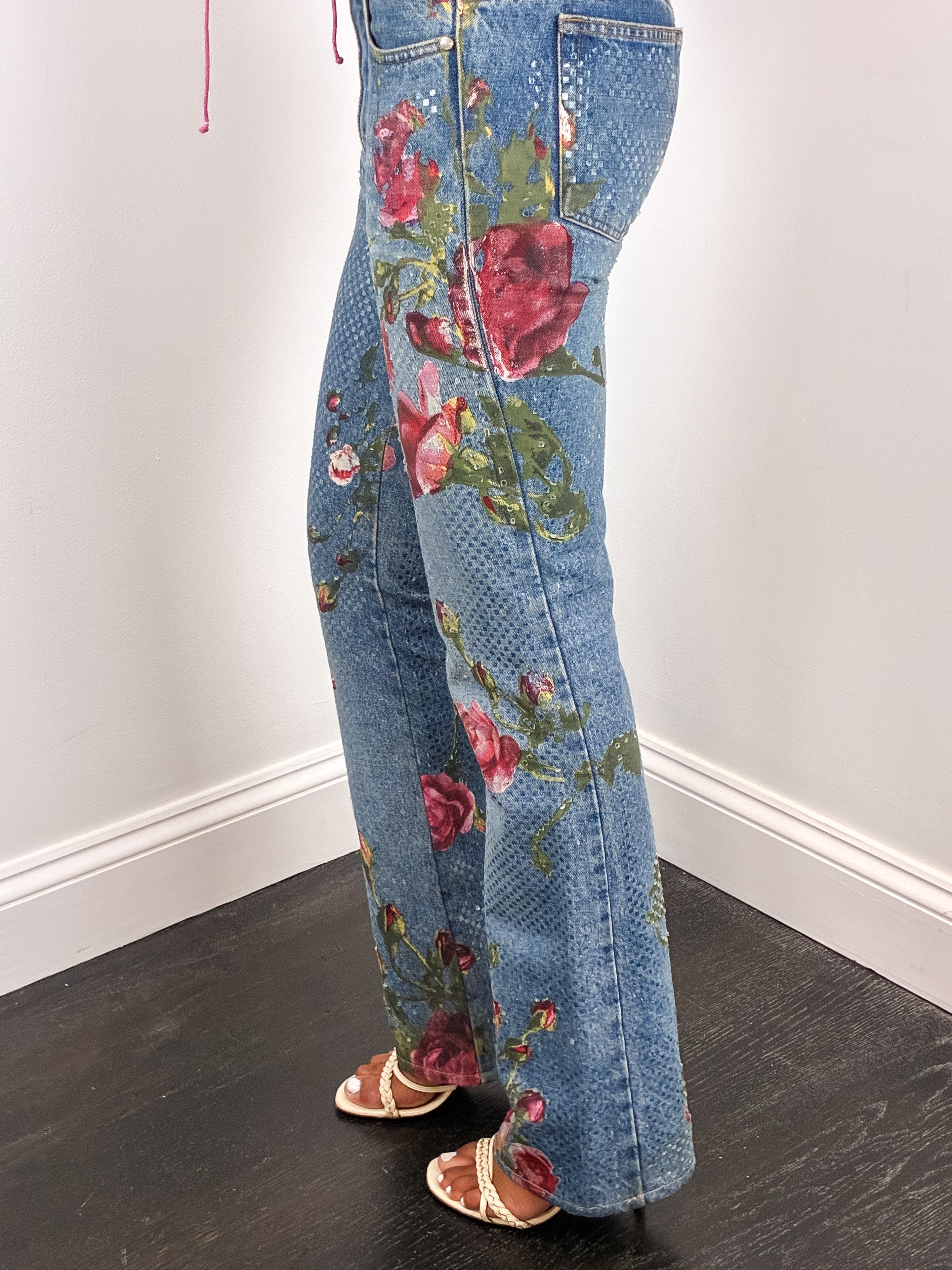 Roberto Cavalli F/W 1999 Iridescent Rose Painted Jeans – W28