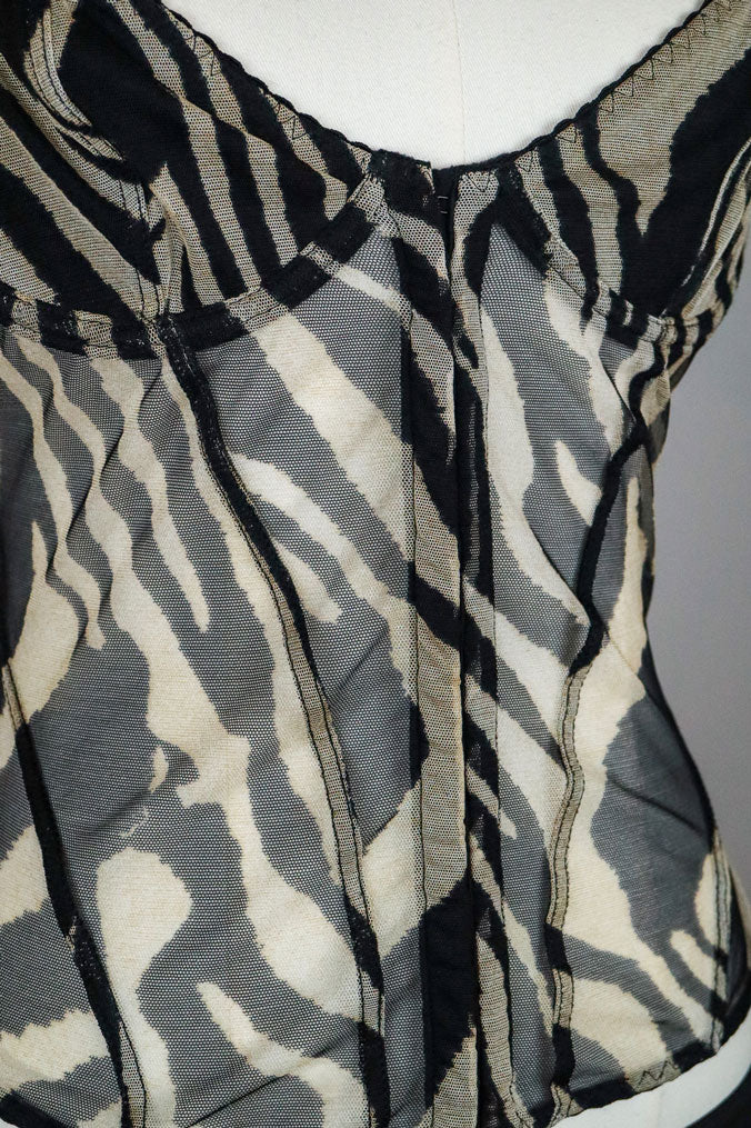 Roberto Cavalli 2000s Zebra Mesh Corset Top – M