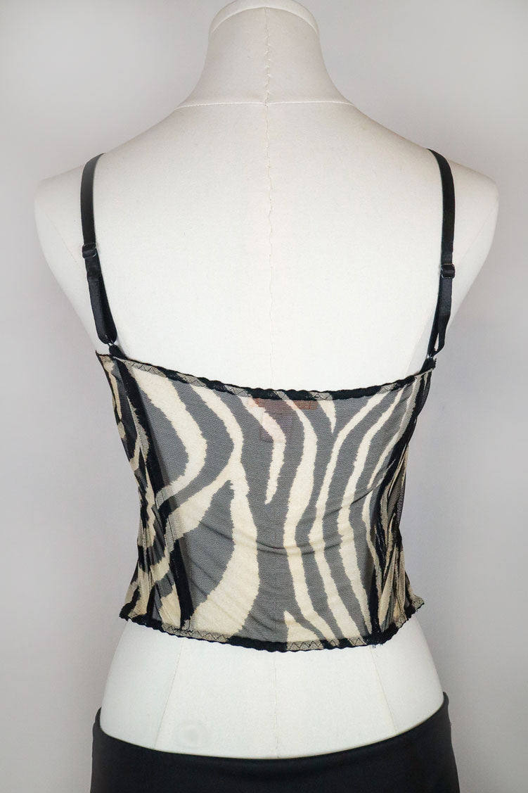 Roberto Cavalli 2000s Zebra Mesh Corset Top – M