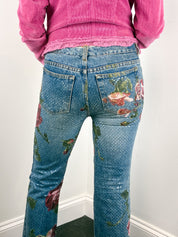 Roberto Cavalli F/W 1999 Iridescent Rose Painted Jeans – W28
