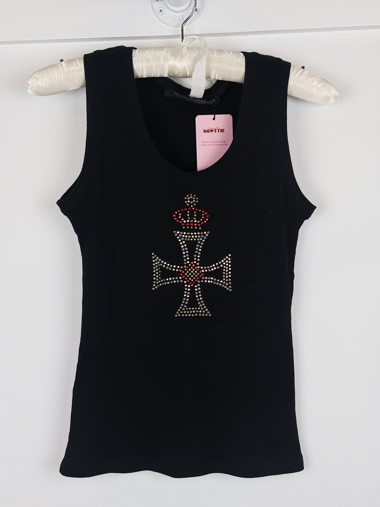 Via dei Ciclamini 2000s Black Wool Rhinestone Crown Cross Tank Top - S