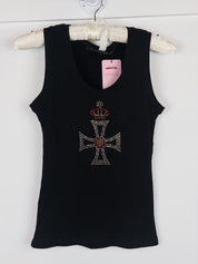 Via dei Ciclamini 2000s Black Wool Rhinestone Crown Cross Tank Top - S