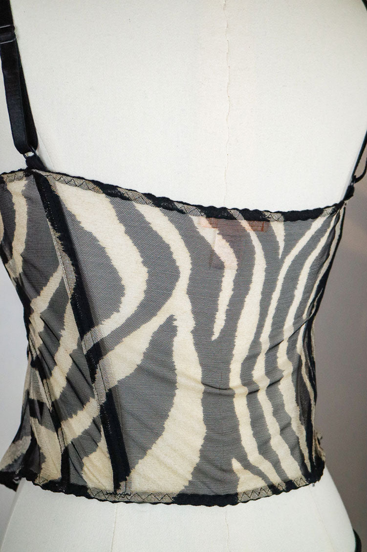 Roberto Cavalli 2000s Zebra Mesh Corset Top – M