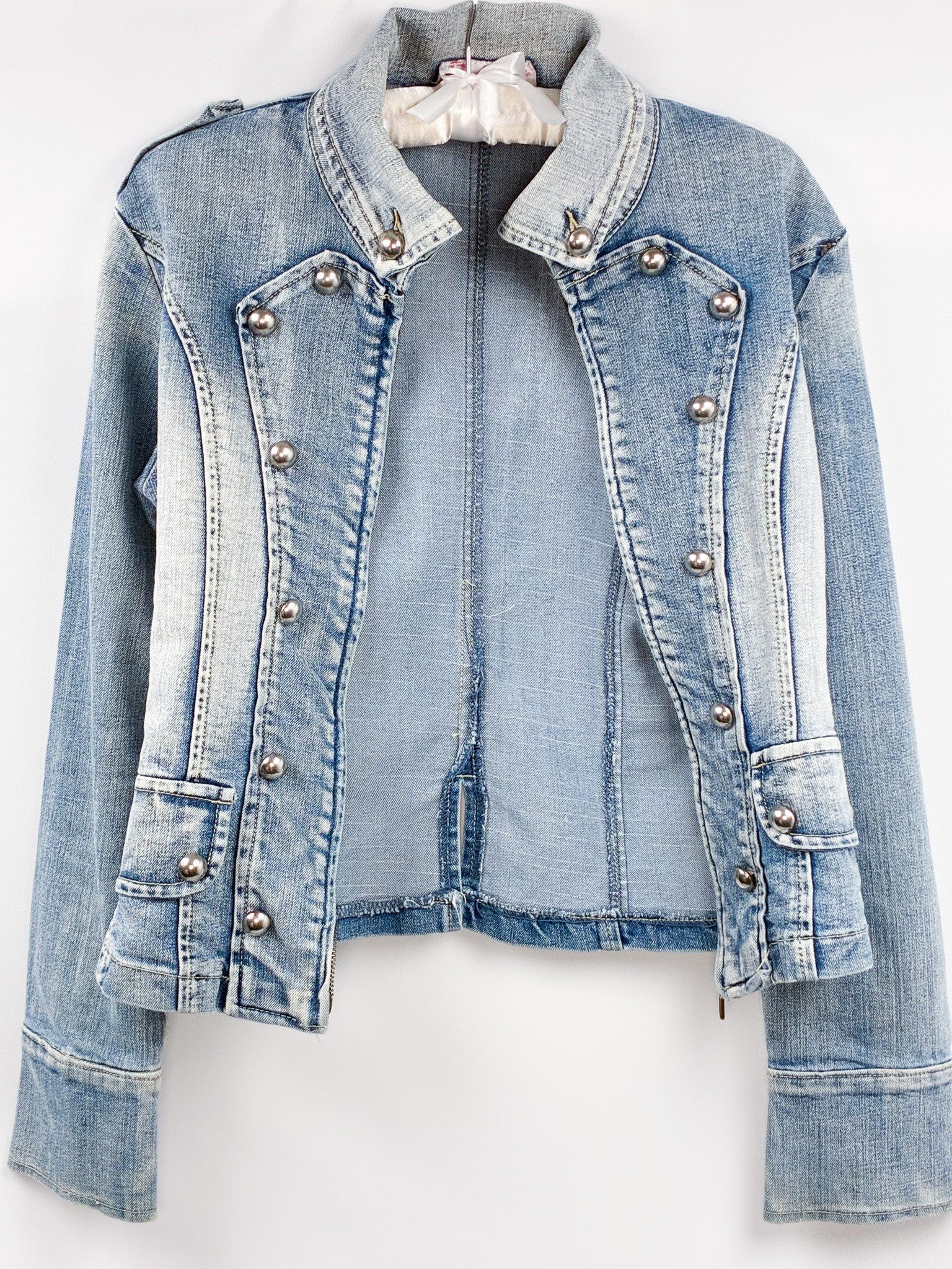 Fascinate Jeans 2000s Blue Military Dome-Stud Denim Jacket - M