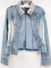 Fascinate Jeans 2000s Blue Military Dome-Stud Denim Jacket - M