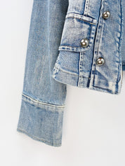 Fascinate Jeans 2000s Blue Military Dome-Stud Denim Jacket - M