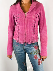 Compagnia Italiana 2000s Pink Corduroy Corset Lace-Up Jacket - XS/S