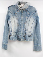 Fascinate Jeans 2000s Blue Military Dome-Stud Denim Jacket - M