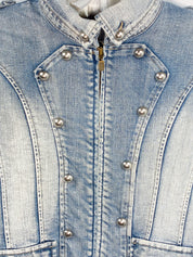 Fascinate Jeans 2000s Blue Military Dome-Stud Denim Jacket - M
