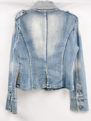 Fascinate Jeans 2000s Blue Military Dome-Stud Denim Jacket - M