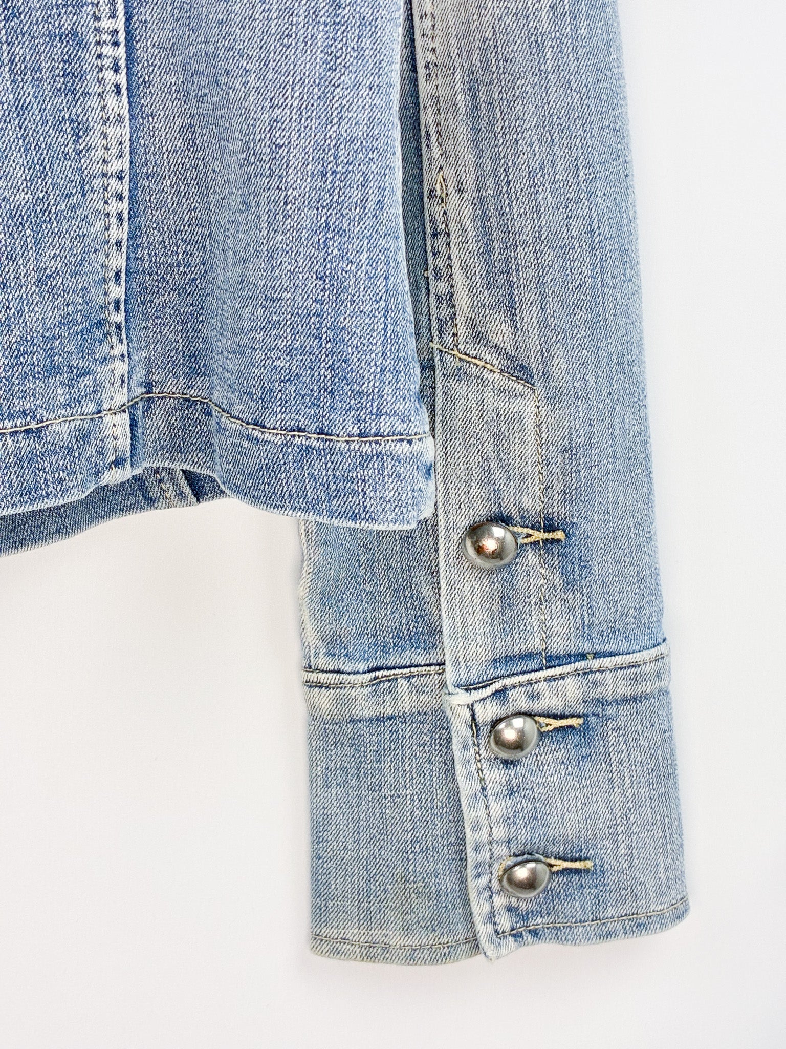 Fascinate Jeans 2000s Blue Military Dome-Stud Denim Jacket - M