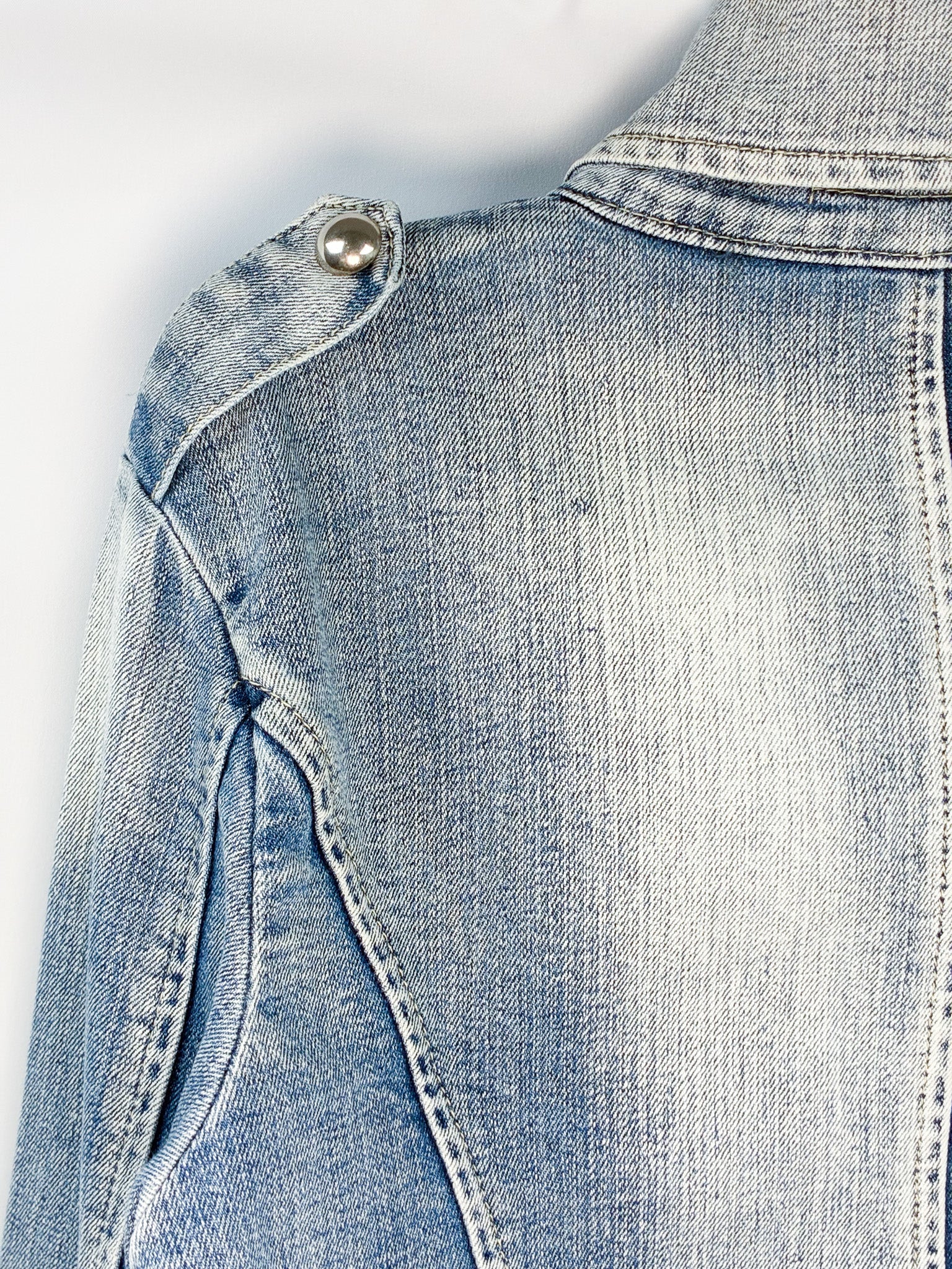 Fascinate Jeans 2000s Blue Military Dome-Stud Denim Jacket - M