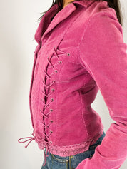 Compagnia Italiana 2000s Pink Corduroy Corset Lace-Up Jacket - XS/S