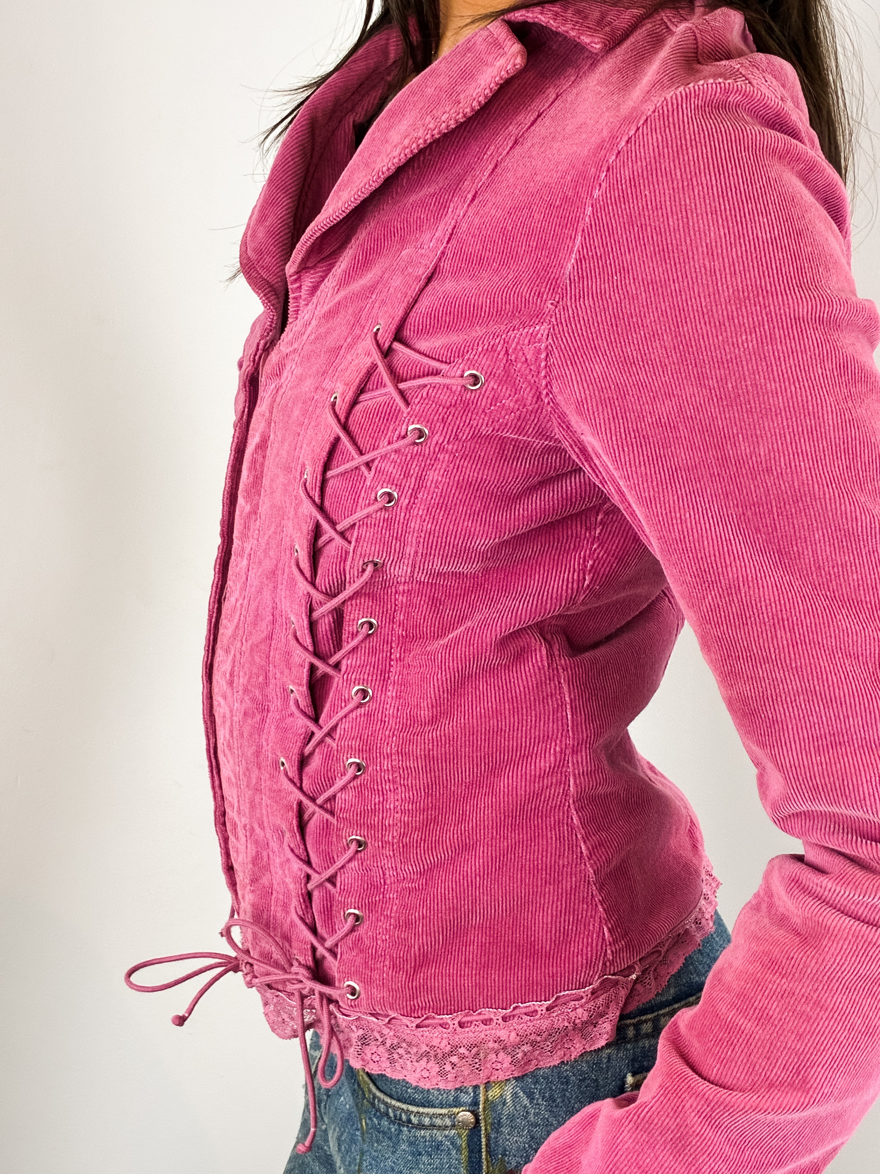 Compagnia Italiana 2000s Pink Corduroy Corset Lace-Up Jacket - XS/S