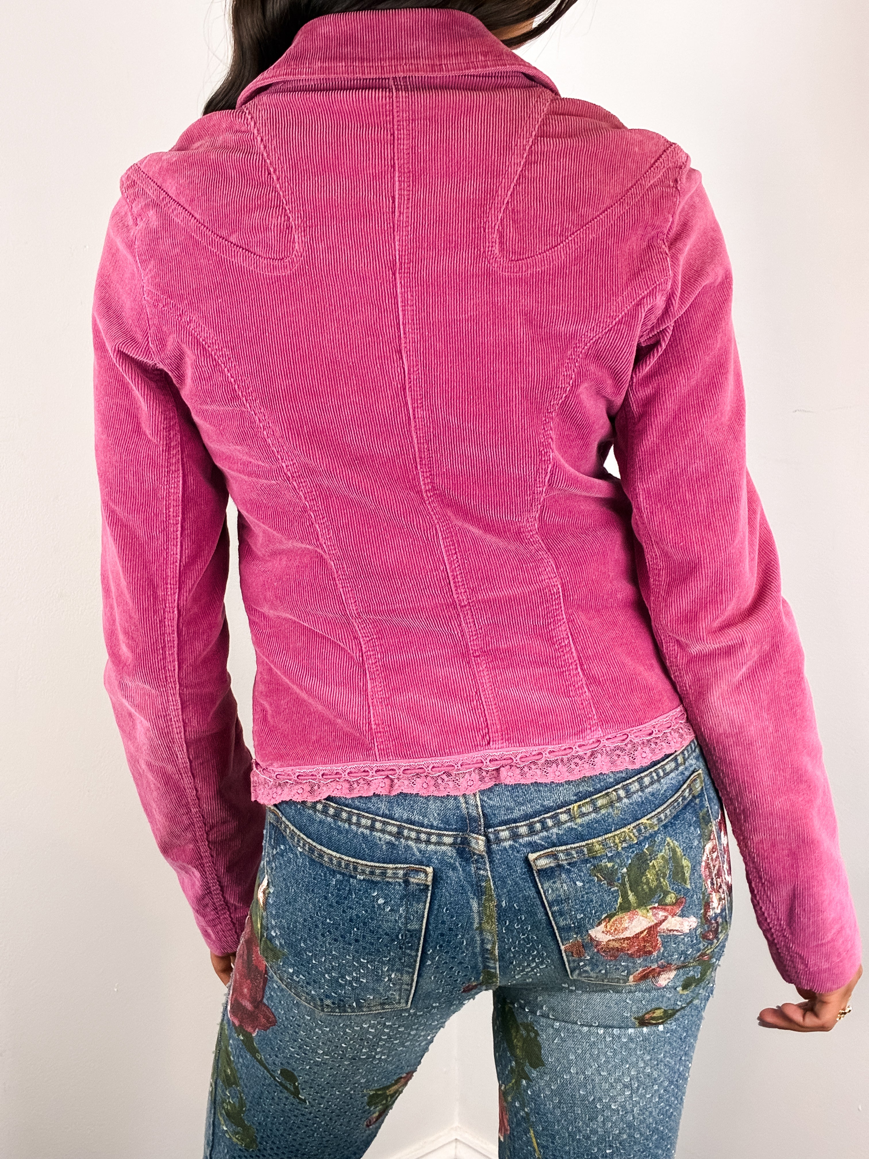 Compagnia Italiana 2000s Pink Corduroy Corset Lace-Up Jacket - XS/S
