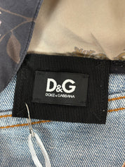 D&G Dolce & Gabbana 2000s Scarf Print Silk and Denim Halter Dress - S